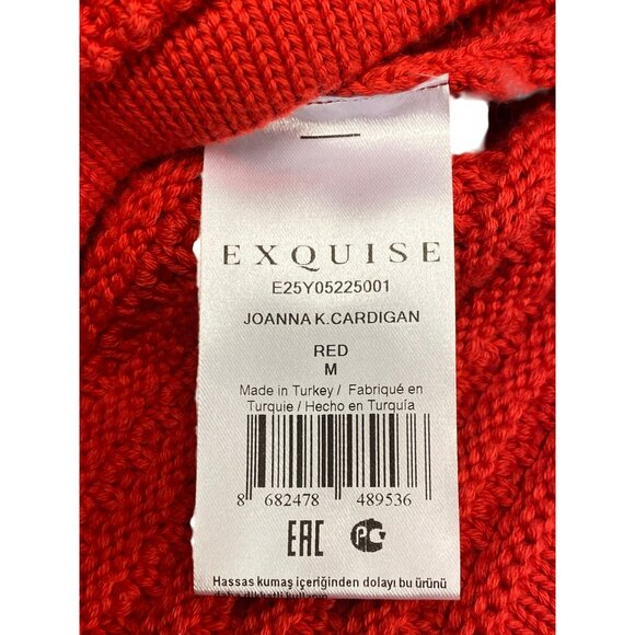 Exquise Red Cardigan Knit Joanna K. Gold Buttons Classic Crew Neck Medium - Picture 7 of 7